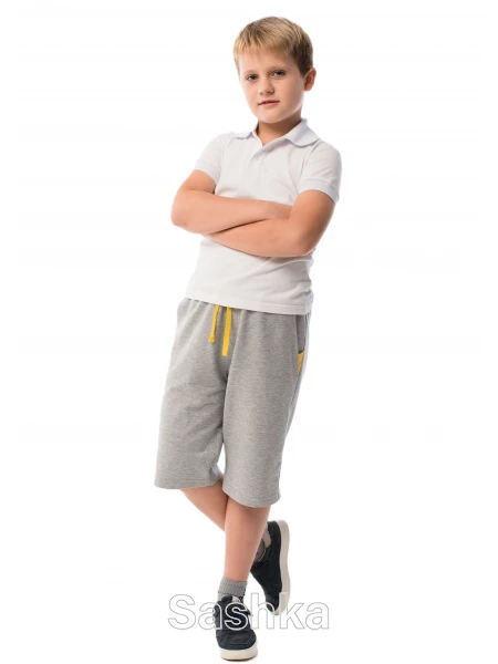 Шорти для хлопчика Sashka трикотажні світло-сірий меланж з жовтим, розмір 104-164